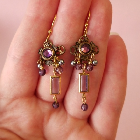 Amethyst glass artisan handmade earrings! - Picture 2 of 3
